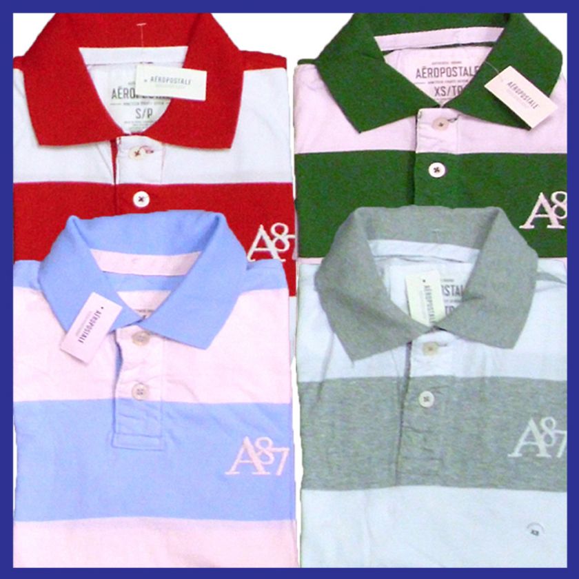   Mens AERO A87 Logo Stripe Polo Shirt Polos Shirts Style 1824  