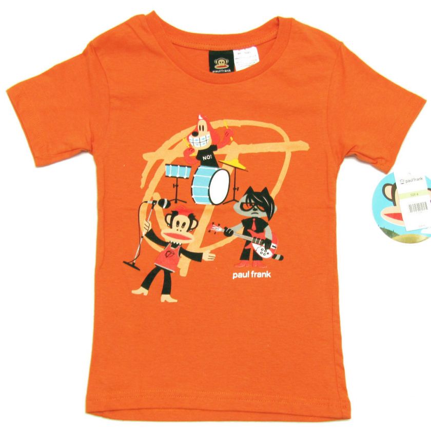 PAUL FRANK Boys Orange Punk Rock Band Tee Shirt NWT  