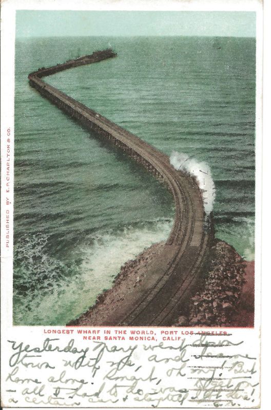 Wharf Port Los Angeles Santa Monica CA 1906 Postcard  