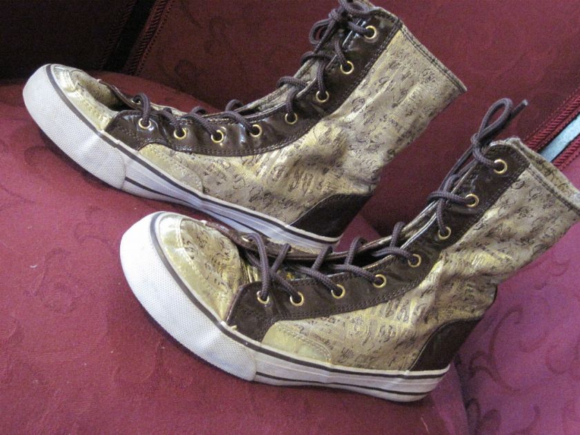 Gold & Brown High Top Lace Up Sneakers by Baby Phat 7  
