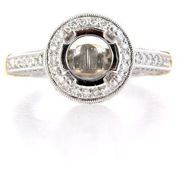   platinum 18k rose gold diamond antique style engagement ring setting