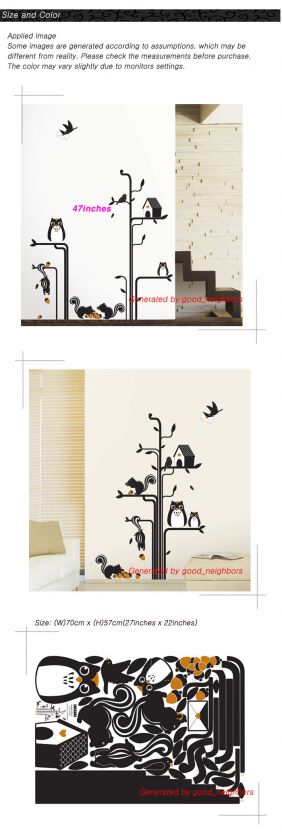 Owl Bird Removable Wall Decor Decal Sticker PS164  
