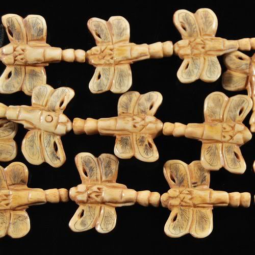 Y0295 Carved ox bone dragonfly loose beads 14.8  