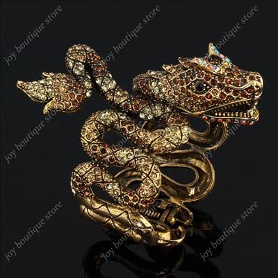 Gold Swarovski Crystals Dragon jewelry Bangle Bracelet  