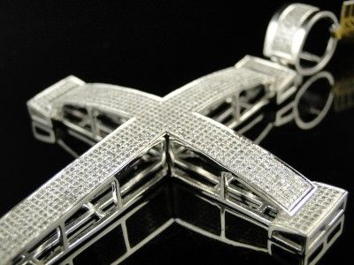   MENS EXTRA LARGE SOLID WHITE GOLD 4 INCH DIAMOND CROSS PENDANT  