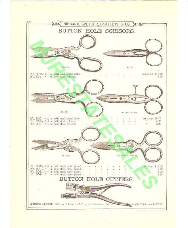 1899 Hibbard Button Hole Scissors Sewing Shears AD  