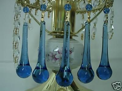 BLUE COLOR GLASS TEAR DROP PRISM CHANDELIER LAMP XMAS DECORATIVE 