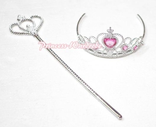   Princess Pink Sparkle Crown with Crown Jewel Wands Costume 2PC Set