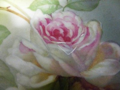 Old Antique German Hand Painted Rose Bowl Signed S Rocheval w/ Gold 