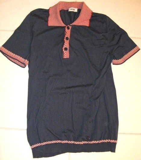 VINTAGE MOSCHINO MENS POLO SHIRT BLUE CANDY STRIPE 52 S  