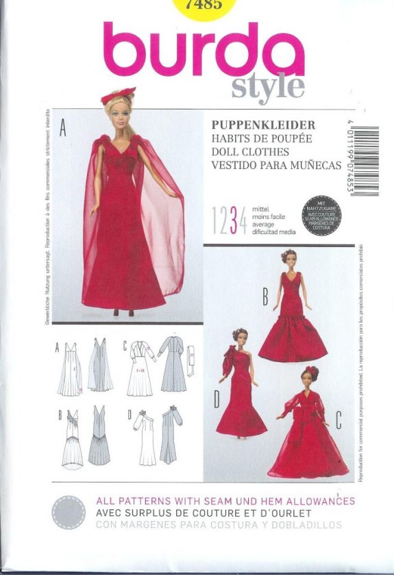 Burda 11 1/2 Fashion Doll Sewing Pattern Barbie  