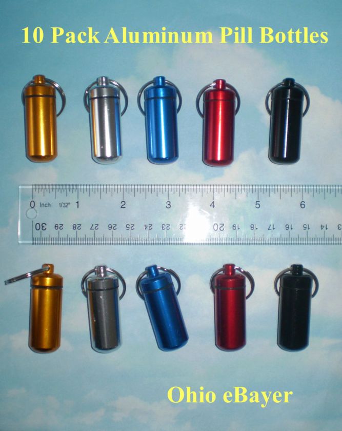   Choice of 10 Aluminum Medicine (Pill) Bottle Container with Key Ring