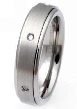 stone Diamond 6mm Titanium Spinning Band Spinner Ring  