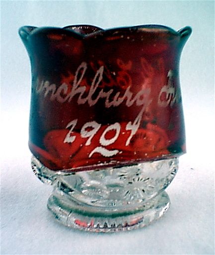 Ruby stained ZANESVILLE toothpick holder souvenir EAPG  